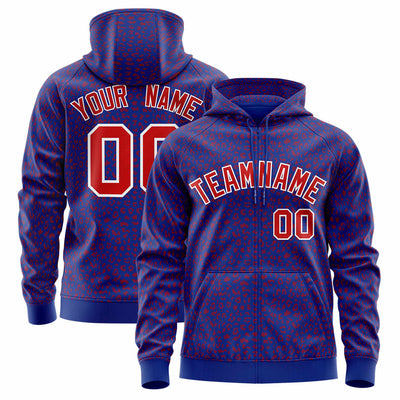 Custom Navy Light Blue Varsity Full-Zip Letterman Leopard Print Jacket Hoodie
