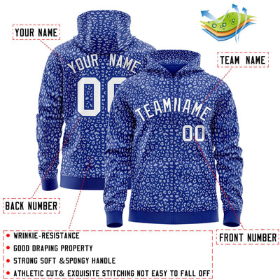 Custom Navy Black Varsity Full-Zip Letterman Leopard Print Jacket Hoodie