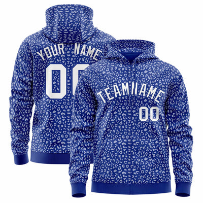 Custom Navy Black Varsity Full-Zip Letterman Leopard Print Jacket Hoodie