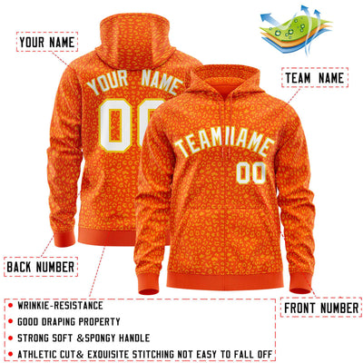 Custom Orange Gold Varsity Full-Zip Letterman Leopard Print Jacket Hoodie