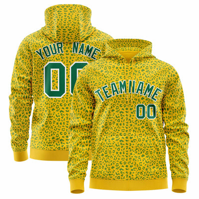 Custom Orange Gold Varsity Full-Zip Letterman Leopard Print Jacket Hoodie