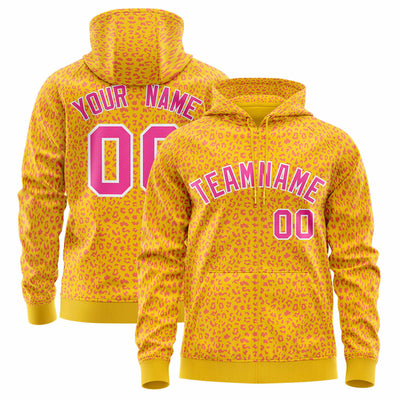 Custom Royal Gold Varsity Full-Zip Letterman Leopard Print Jacket Hoodie