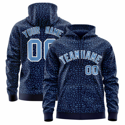 Custom Royal Red Varsity Full-Zip Letterman Leopard Print Jacket Hoodie