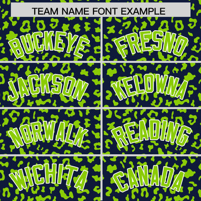 Custom Navy Neon Green Varsity Full-Zip Letterman Leopard Print Jacket Hoodie