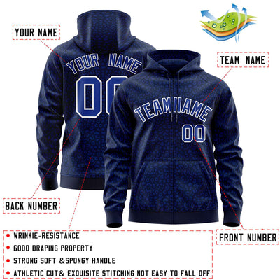 Custom Red Navy Varsity Full-Zip Letterman Leopard Print Jacket Hoodie