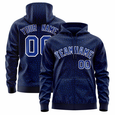 Custom Red Navy Varsity Full-Zip Letterman Leopard Print Jacket Hoodie