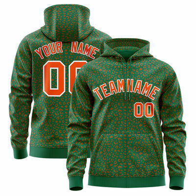 Custom Red Gold Varsity Full-Zip Letterman Leopard Print Jacket Hoodie