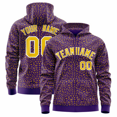 Custom White Khaki Varsity Full-Zip Letterman Leopard Print Jacket Hoodie