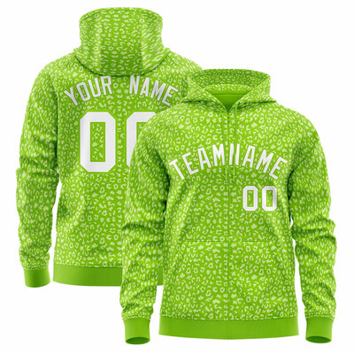 Custom White Orange Varsity Full-Zip Letterman Leopard Print Jacket Hoodie
