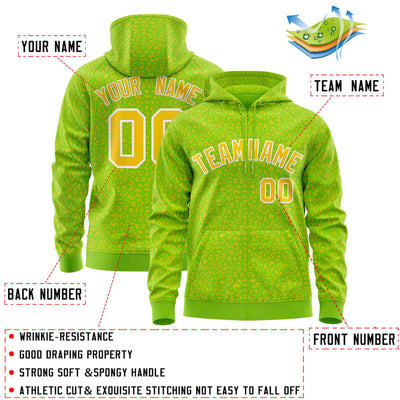 Custom White Orange Varsity Full-Zip Letterman Leopard Print Jacket Hoodie