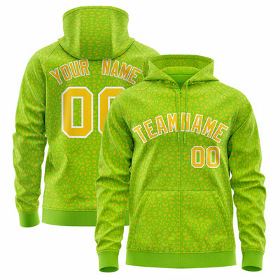 Custom White Orange Varsity Full-Zip Letterman Leopard Print Jacket Hoodie