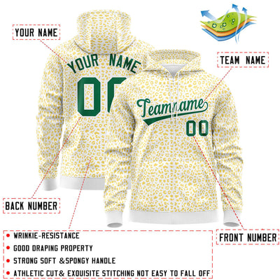 Custom White Gold Varsity Full-Zip Letterman Leopard Print Jacket Hoodie