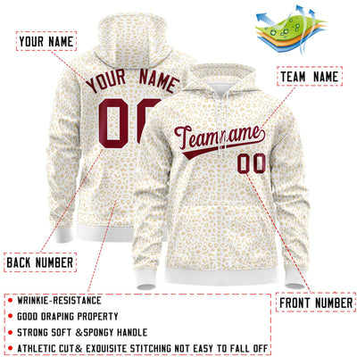 Custom White Khaki Varsity Full-Zip Letterman Leopard Print Jacket Hoodie