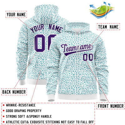 Custom White Teal Varsity Full-Zip Letterman Leopard Print Jacket Hoodie