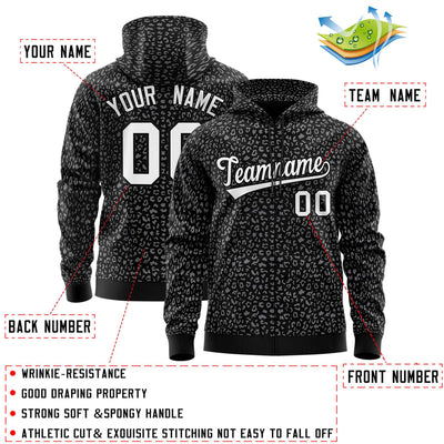 Custom Black Gray Varsity Full-Zip Letterman Leopard Print Jacket Hoodie