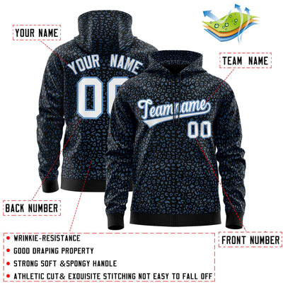 Custom Black Light Blue Varsity Full-Zip Letterman Leopard Print Jacket Hoodie