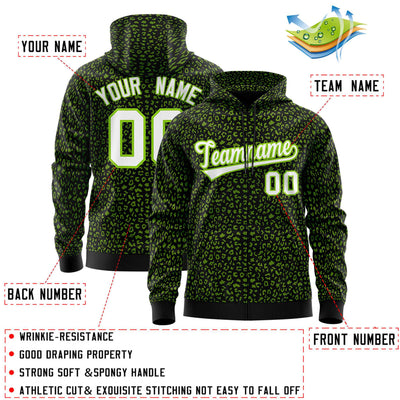 Custom Black Neon Green Varsity Full-Zip Letterman Leopard Print Jacket Hoodie
