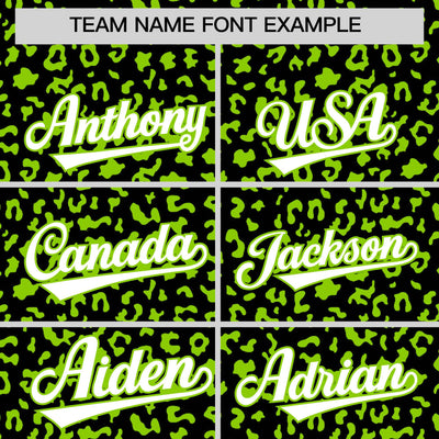 Custom Black Neon Green Varsity Full-Zip Letterman Leopard Print Jacket Hoodie
