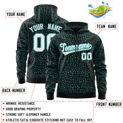 Custom Black Bright Green Varsity Full-Zip Letterman Leopard Print Jacket Hoodie