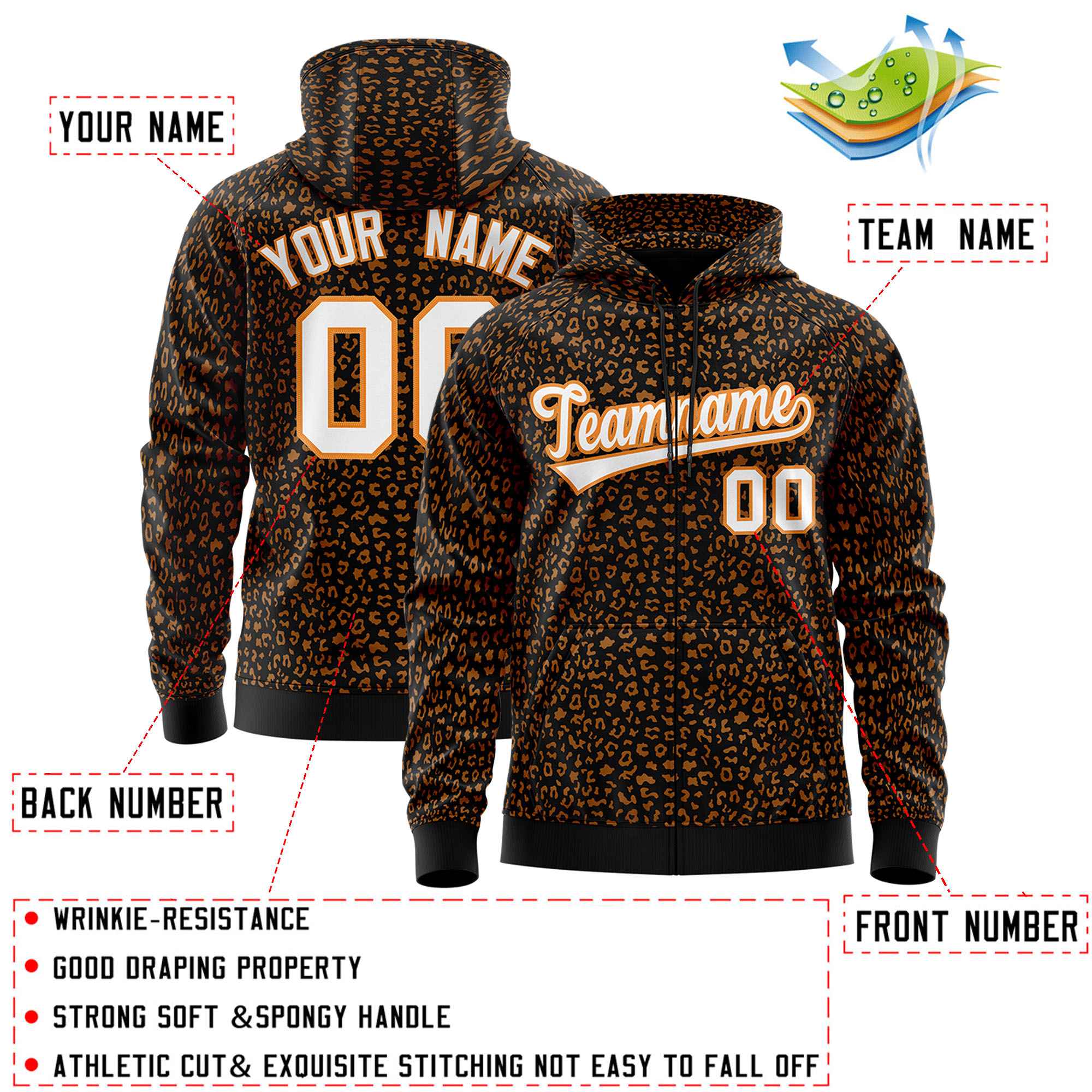 Custom Pink Powder Blue Varsity Full-Zip Letterman Leopard Print Jacket Hoodie