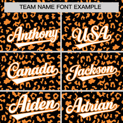 Custom Black Orange Varsity Full-Zip Letterman Leopard Print Jacket Hoodie