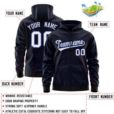 Custom Black Royal Varsity Full-Zip Letterman Leopard Print Jacket Hoodie