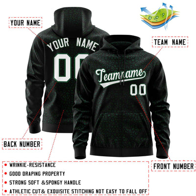 Custom Black Kelly Green Varsity Full-Zip Letterman Leopard Print Jacket Hoodie