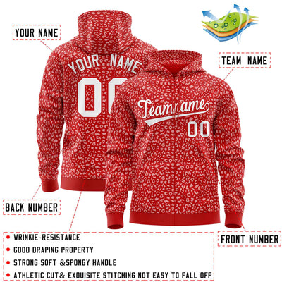 Custom Red White Varsity Full-Zip Letterman Leopard Print Jacket Hoodie