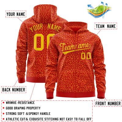 Custom Red Gold Varsity Full-Zip Letterman Leopard Print Jacket Hoodie
