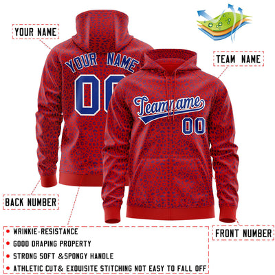 Custom Red Royal Varsity Full-Zip Letterman Leopard Print Jacket Hoodie