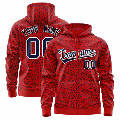 Custom Navy Royal Varsity Full-Zip Letterman Leopard Print Jacket Hoodie
