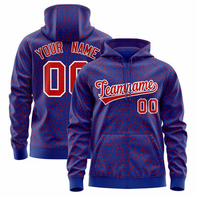 Custom Navy Light Blue Varsity Full-Zip Letterman Leopard Print Jacket Hoodie