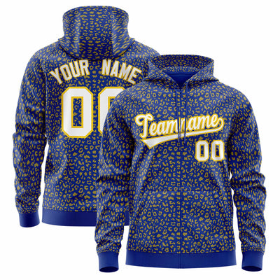 Custom Gold Pink Varsity Full-Zip Letterman Leopard Print Jacket Hoodie