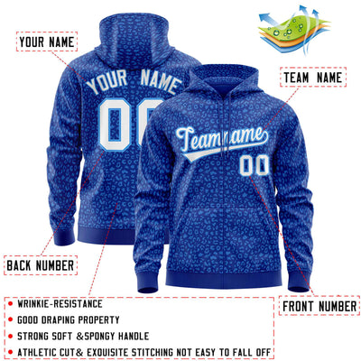 Custom Gold Navy Varsity Full-Zip Letterman Leopard Print Jacket Hoodie