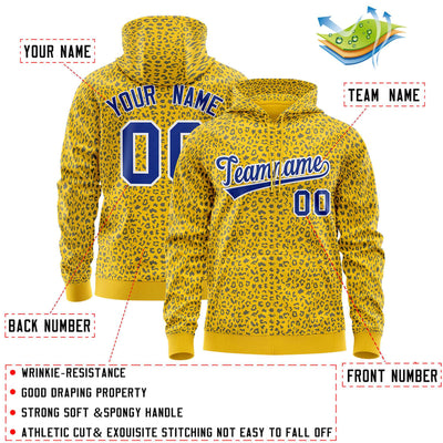 Custom Gold Royal Varsity Full-Zip Letterman Leopard Print Jacket Hoodie