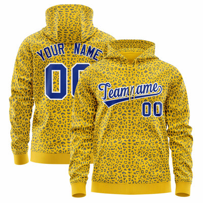 Custom Royal Black Varsity Full-Zip Letterman Leopard Print Jacket Hoodie