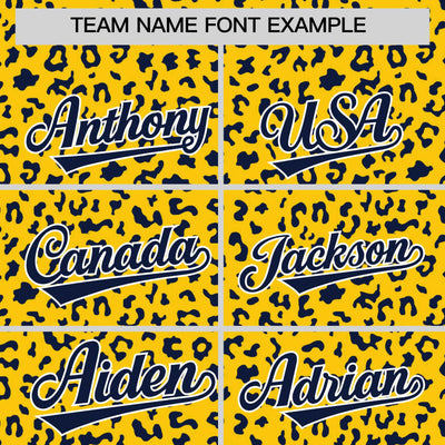 Custom Gold Navy Varsity Full-Zip Letterman Leopard Print Jacket Hoodie
