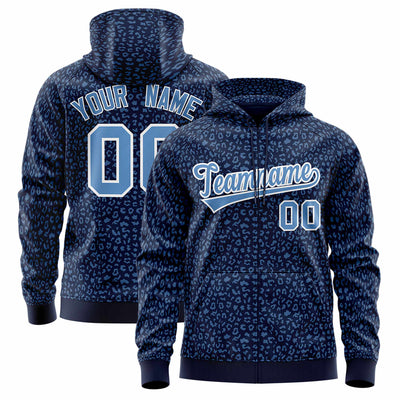Custom Royal Red Varsity Full-Zip Letterman Leopard Print Jacket Hoodie