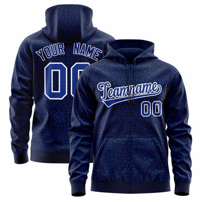 Custom Red Navy Varsity Full-Zip Letterman Leopard Print Jacket Hoodie