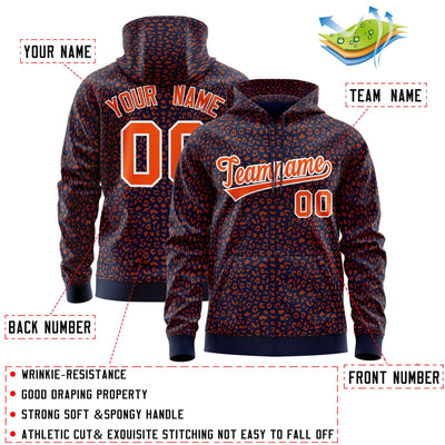 Custom Navy Orange Varsity Full-Zip Letterman Leopard Print Jacket Hoodie