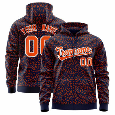 Custom Red Crimson Varsity Full-Zip Letterman Leopard Print Jacket Hoodie