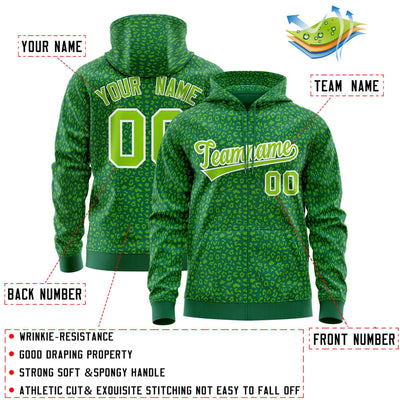 Custom Black Kelly Green Varsity Full-Zip Letterman Leopard Print Jacket Hoodie