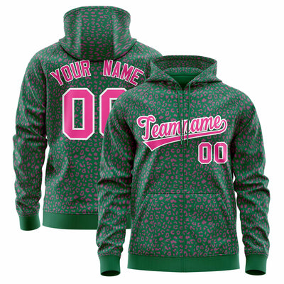Custom Black Royal Varsity Full-Zip Letterman Leopard Print Jacket Hoodie