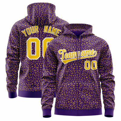 Custom White Khaki Varsity Full-Zip Letterman Leopard Print Jacket Hoodie