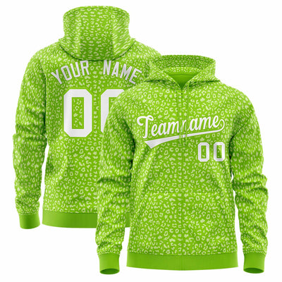 Custom White Orange Varsity Full-Zip Letterman Leopard Print Jacket Hoodie
