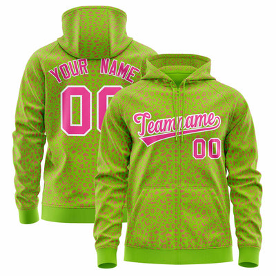 Custom White Kelly Green Varsity Full-Zip Letterman Leopard Print Jacket Hoodie