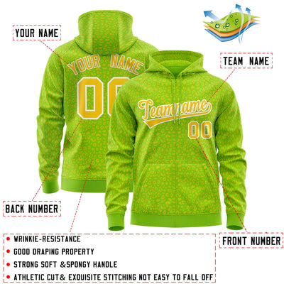 Custom White Orange Varsity Full-Zip Letterman Leopard Print Jacket Hoodie