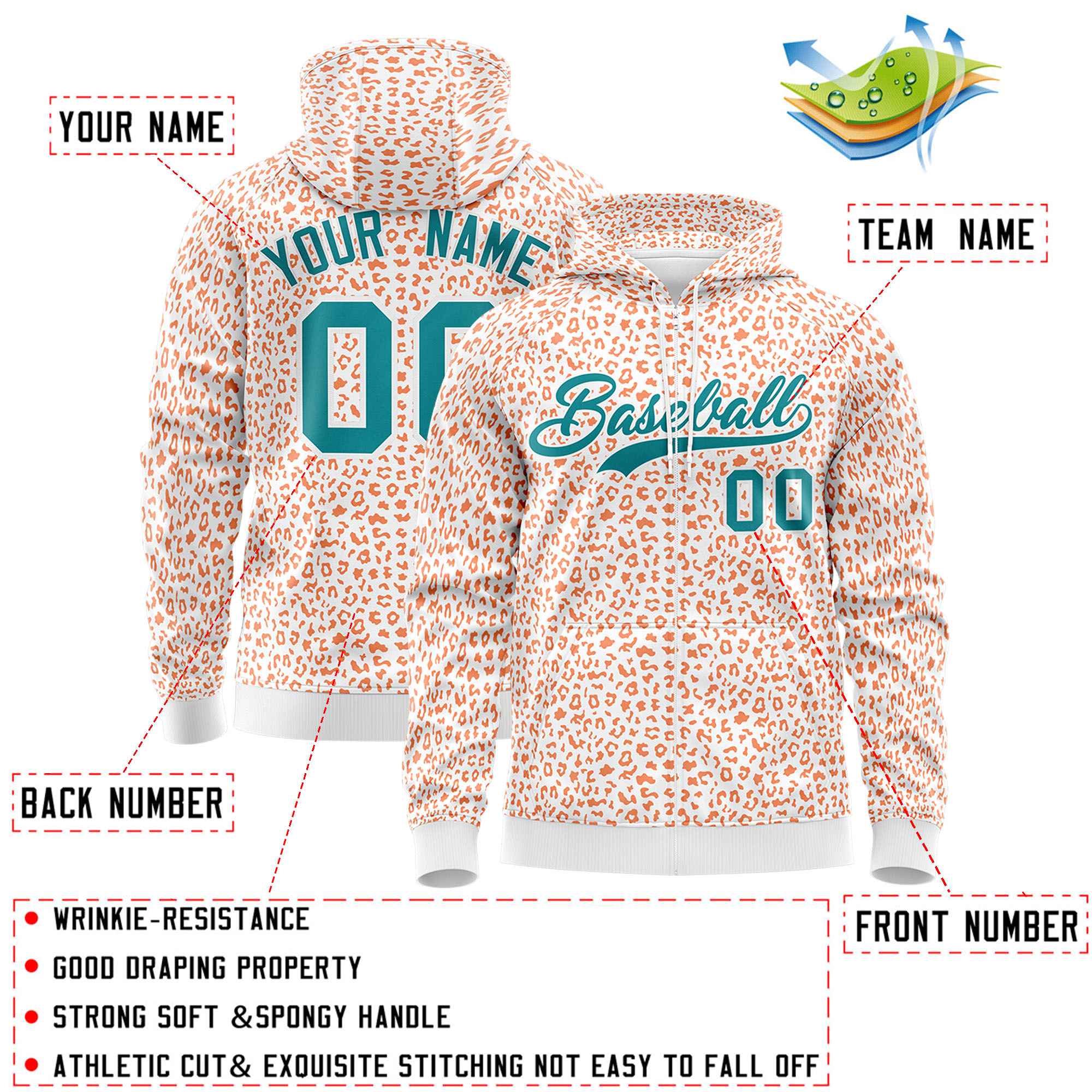 Custom Neon Green Gold Varsity Full-Zip Letterman Leopard Print Jacket Hoodie