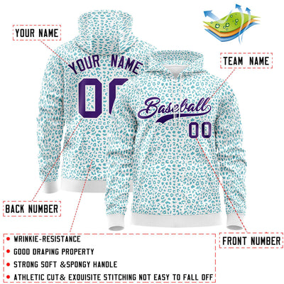 Custom White Teal Varsity Full-Zip Letterman Leopard Print Jacket Hoodie