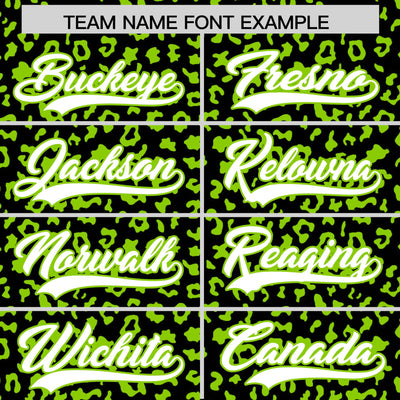 Custom Black Neon Green Varsity Full-Zip Letterman Leopard Print Jacket Hoodie